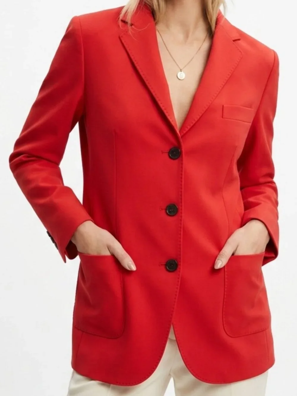 BOGNER Red Stretch Single Breasted Blazer Sz 12 Large